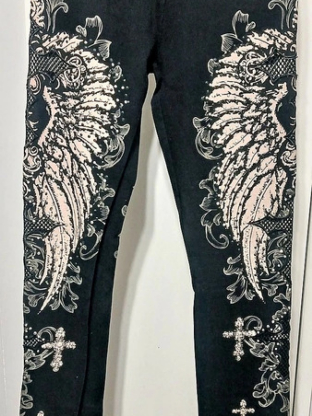 Embellished Paisley Leggings in Black & Cream Like New